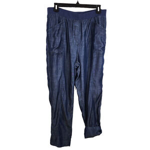 Chico's Womens Crop Pant 1 US 8 Blue Roll Tab Cargo Lyocell Pull On Straight Leg